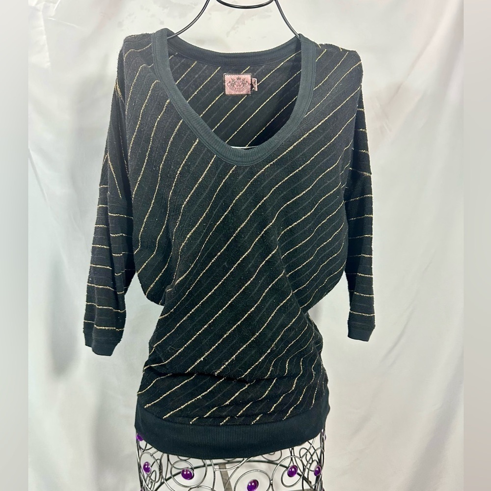 Y2K Juicy Couture black terry cloth with gold tinsel size PS